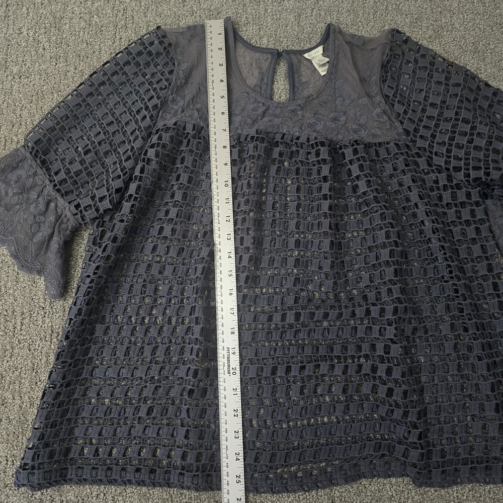 Blue Crochet Lace Babydoll Tunic Top Bell Sleeve Boho Romantic XL - Picture 5 of 8